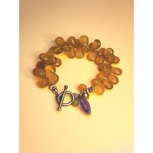 RARE! Yellow Chalcedony Bracelet Teardrop Nuggets Amethyst Pearl Accents 7.5"